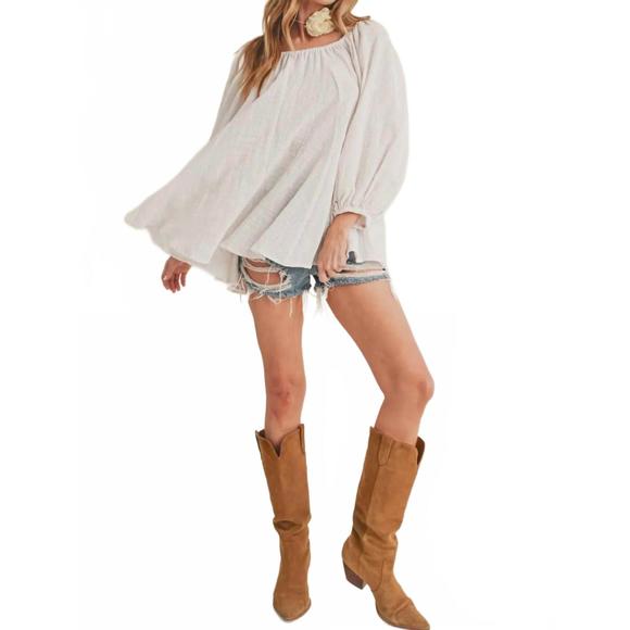 NEW AEMI + CO oversize flowy off shoulder cotton tunic top in white - Picture 5 of 5